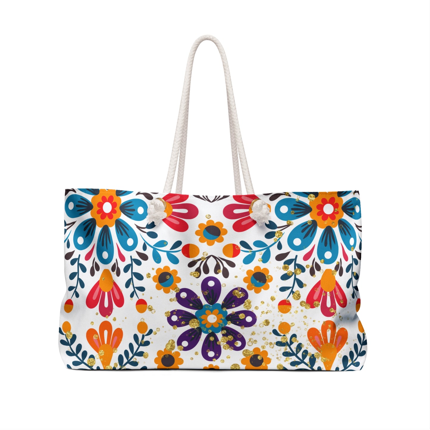 Celestial Bloom Beach Boho Folk Floral Weekender Bag – Vibrant Travel Tote | Colorful Canvas Bag by Stardust Cove