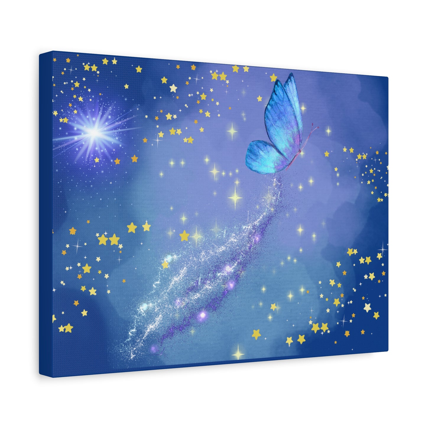 Celestial Butterfly Canvas Wall Art – Galaxy-Inspired Matte Print with Stars and Cosmic Trail