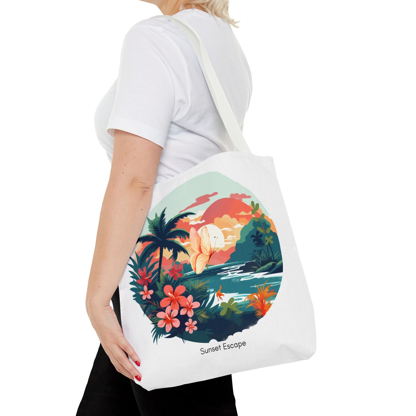 Sunset Escape Tote Bag – Tropical Butterfly Design | “Drift. Dream. Escape.” | Stardust Cove