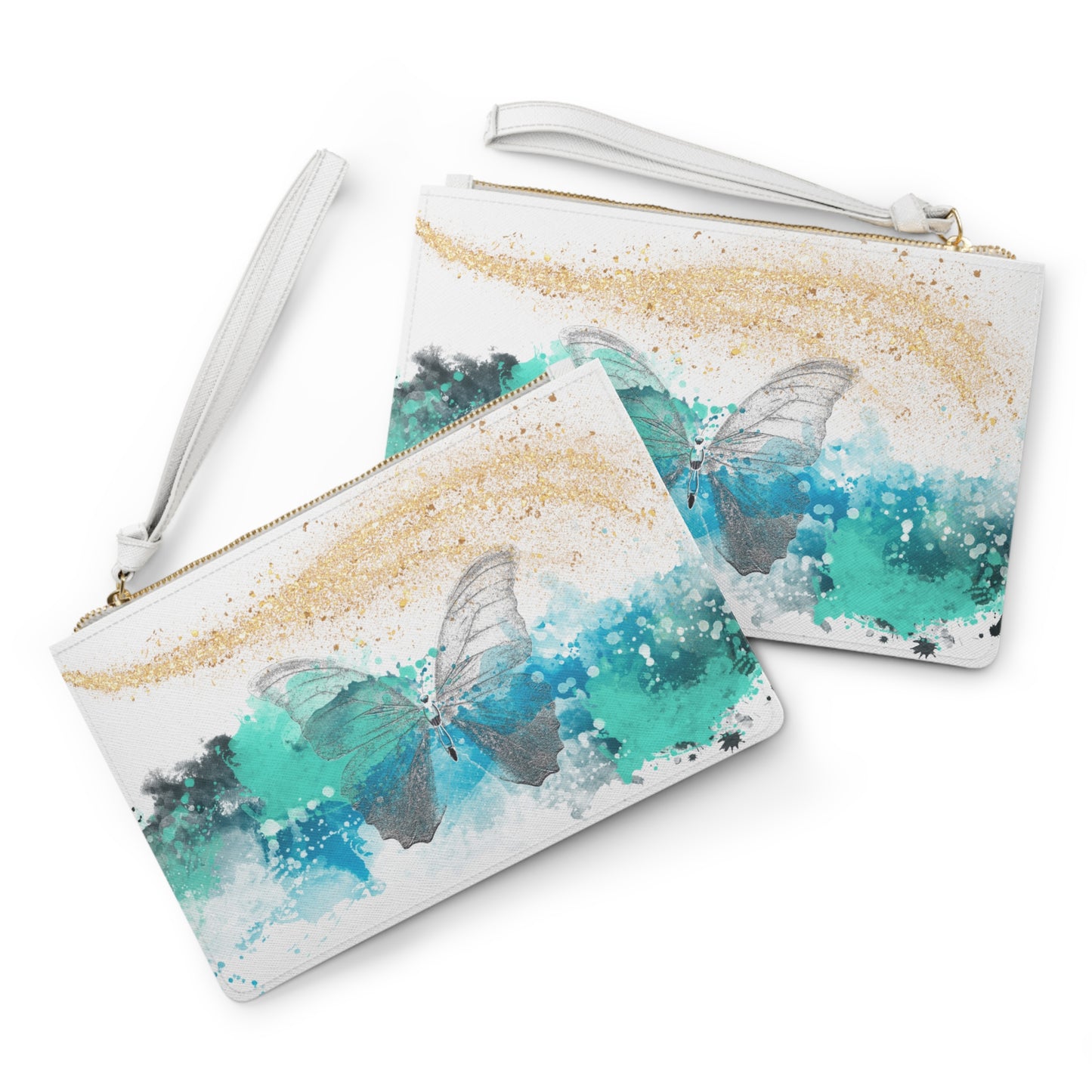 Watercolor Ocean Blue Butterfly Clutch Bag – Artistic Wristlet – Boho Chic Travel Accessory