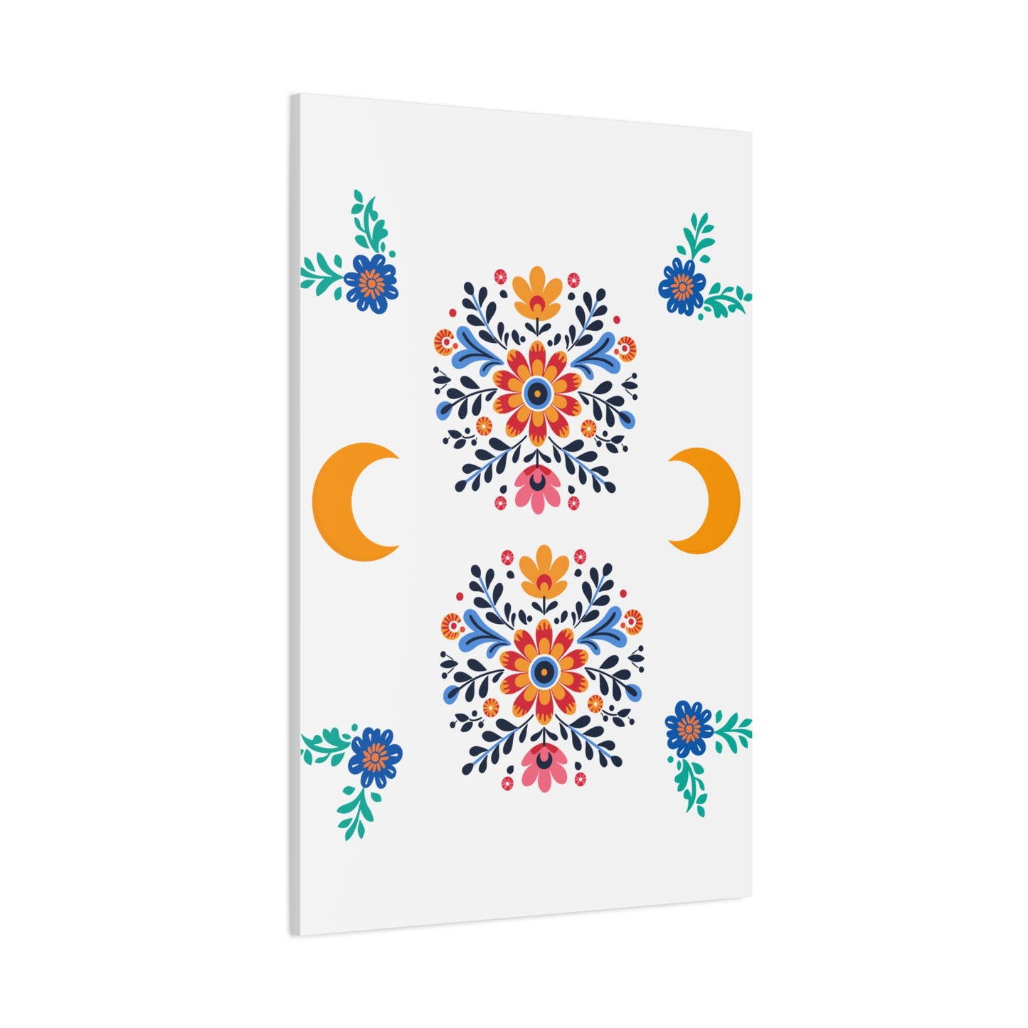 Celestial Bloom Canvas Wall Art – Moon & Floral Folk Art Print | Mystical Home Decor | Stardust Cove Exclusive