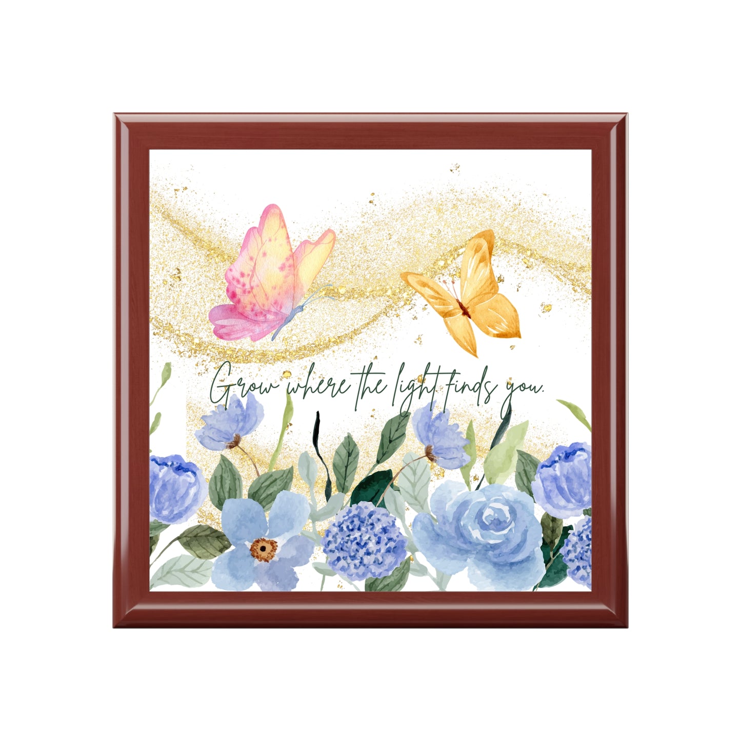 Butterfly Floral Jewelry Box – “Grow Where the Light Finds You” Inspirational Keepsake
