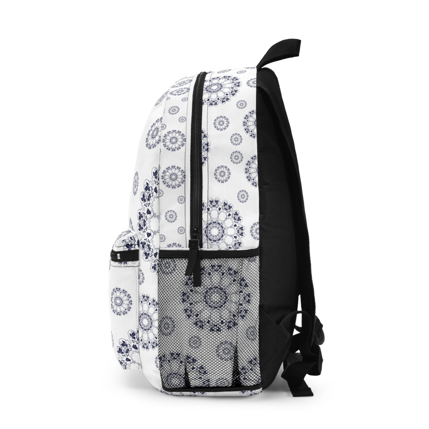 Celestial Mandala Backpack – Navy & White Boho Print | Stardust Cove Coastal Gear