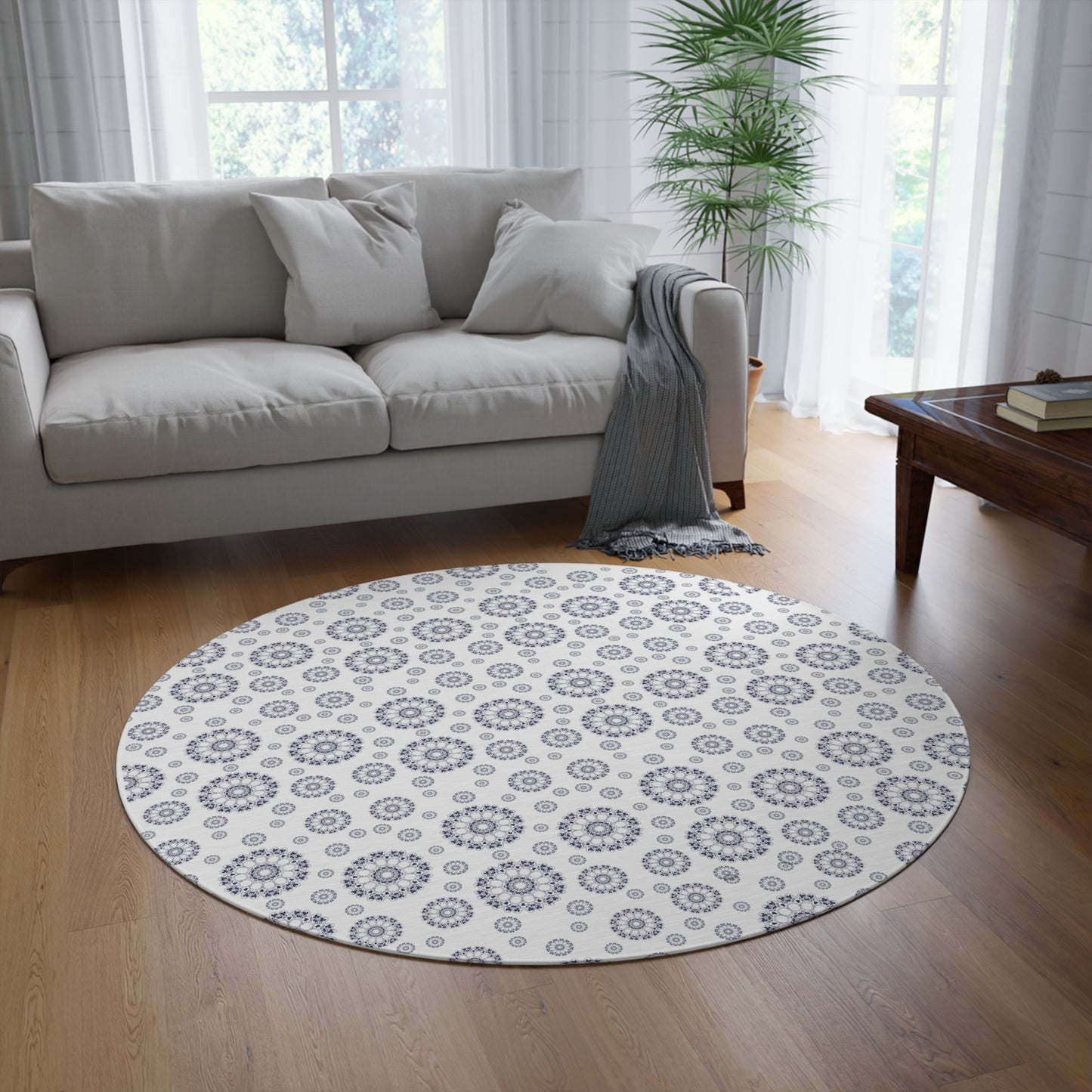 Elegant Floral Round Rug, Boho Home Decor, Kitchen Mat, Living Room Accent, Bedroom Area Rug
