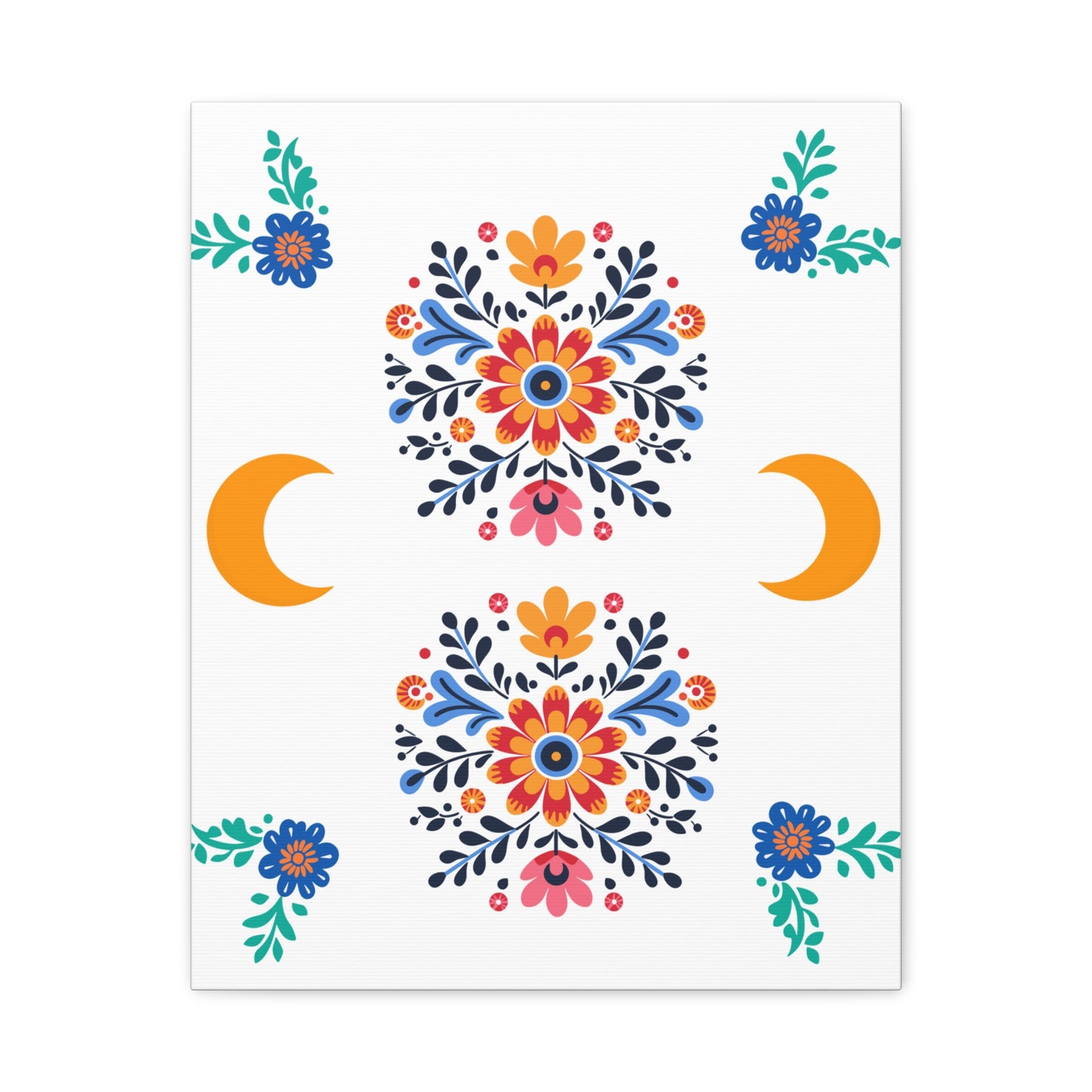 Celestial Bloom Canvas Wall Art – Moon & Floral Folk Art Print | Mystical Home Decor | Stardust Cove Exclusive