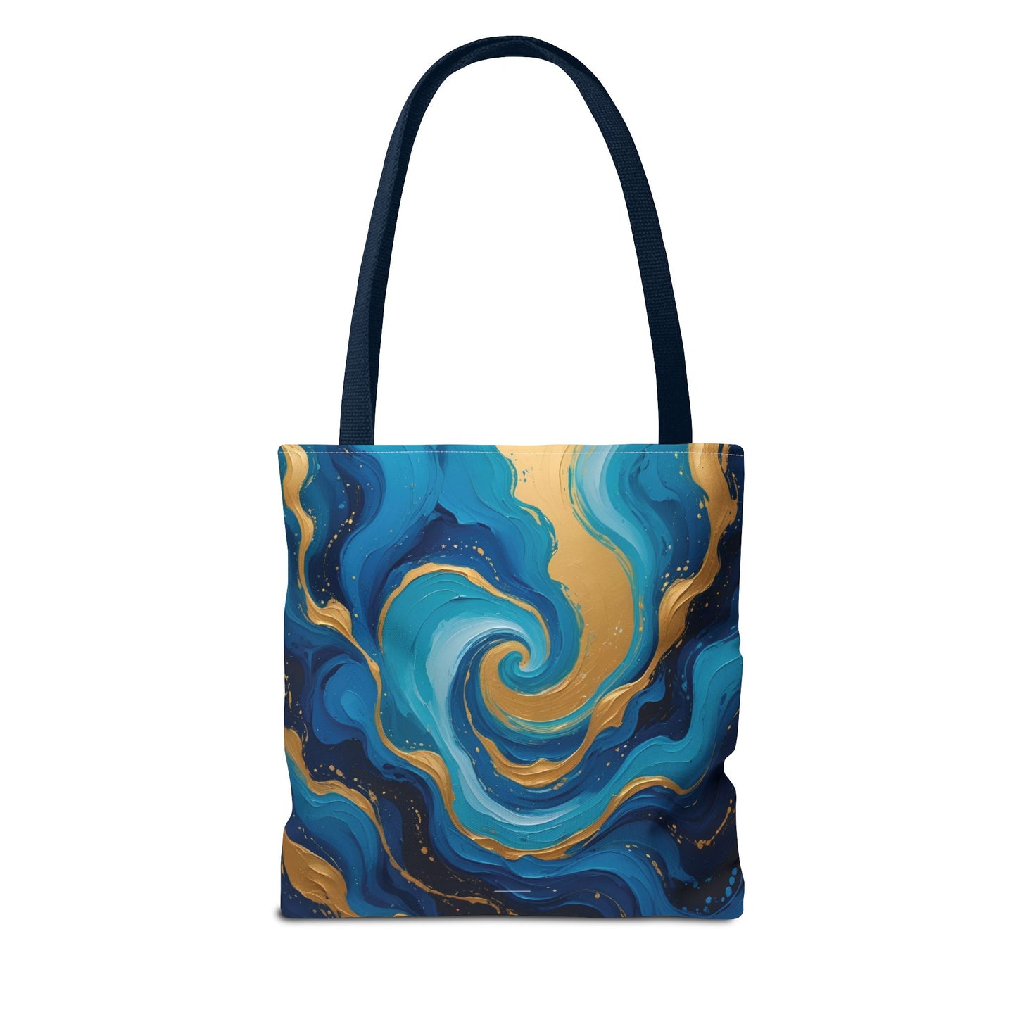 Celestial Swirl Tote Bag – Gold and Blue Abstract Ocean Print, Beach Bag, Stardust Cove Summer Collection
