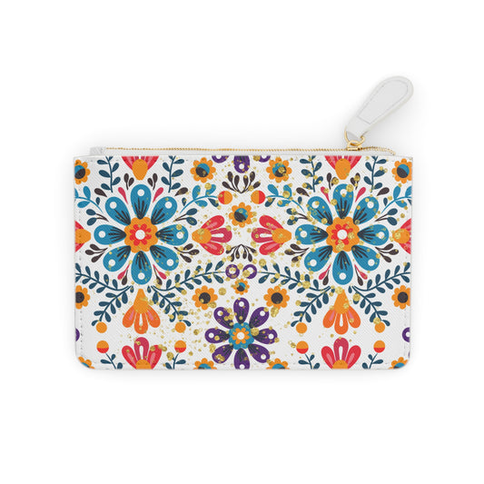Celestial Bloom Boho Floral Mini Clutch Bag – Folk Art Travel Pouch | Colorful Zipper Purse by Stardust Cove