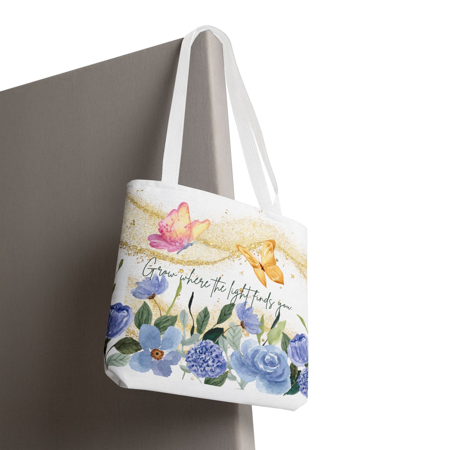 Inspirational Floral Tote Bag - "Grow Where the Light Finds You"