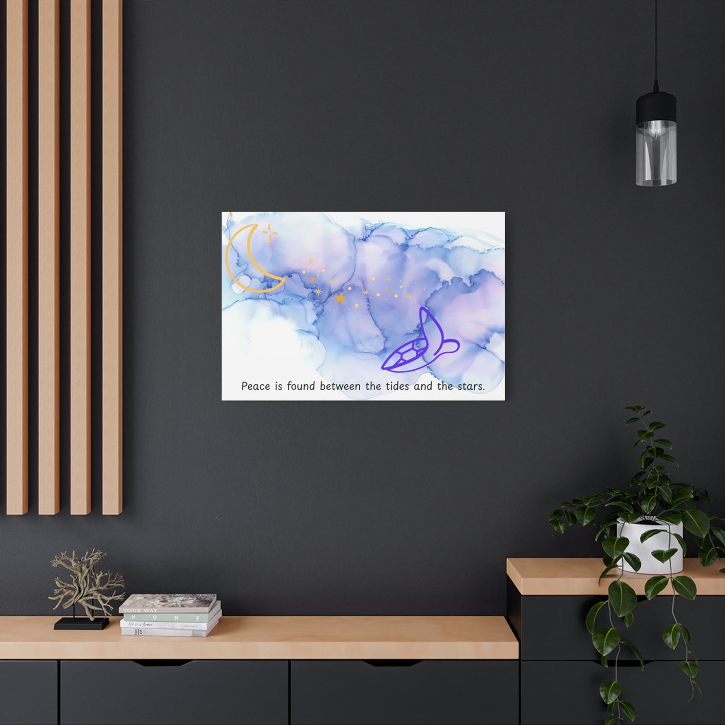 Inspirational Canvas Art - 'Peace is Found Between the Tides and the Stars' Celestial Ocean Canvas Wall Art – Moon, Stars & Tides Quote | Stardust Cove