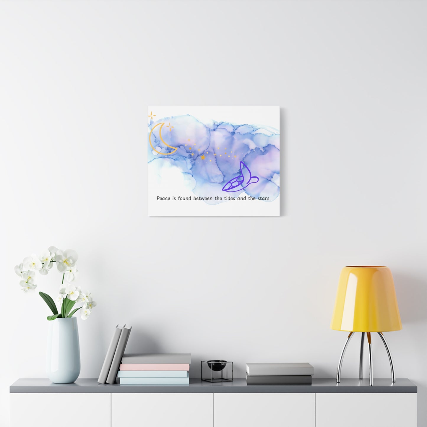 Inspirational Canvas Art - 'Peace is Found Between the Tides and the Stars' Celestial Ocean Canvas Wall Art – Moon, Stars & Tides Quote | Stardust Cove