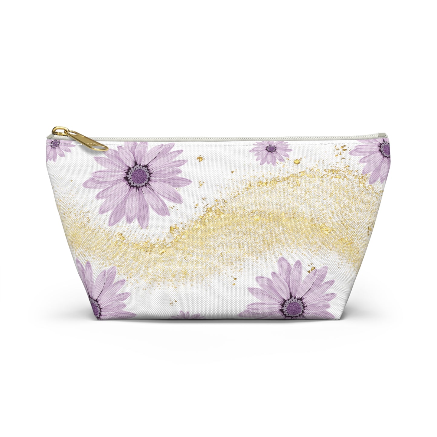 Floral Gold Sparkle Accessory Pouch, Perfect for Makeup, Travel, Gifts, and Summer Vibes