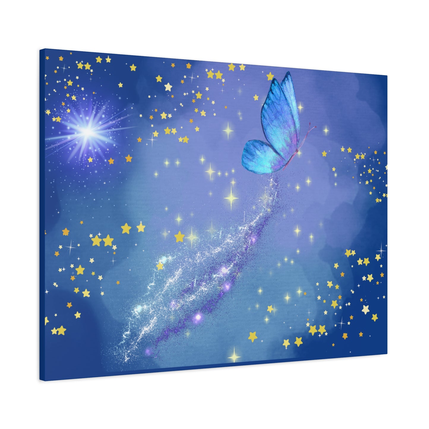 Celestial Butterfly Canvas Wall Art – Galaxy-Inspired Matte Print with Stars and Cosmic Trail