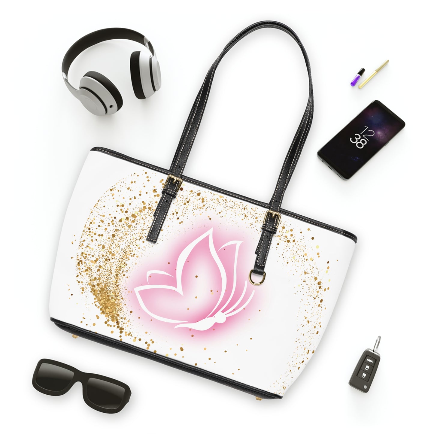 Elegant Butterfly Leather Shoulder Bag – White and Gold Purse – Inspirational Stylish Handbag