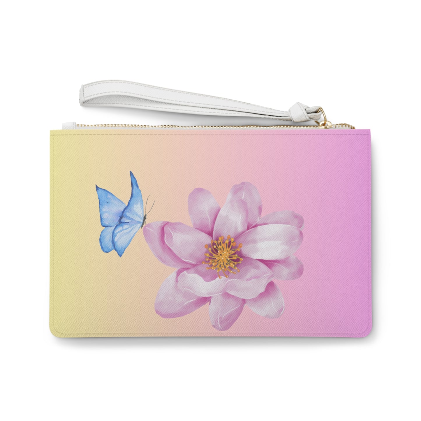 Pastel Butterfly and Flower Clutch Bag – Soft Gradient Wristlet – Dreamy Chic Accessory