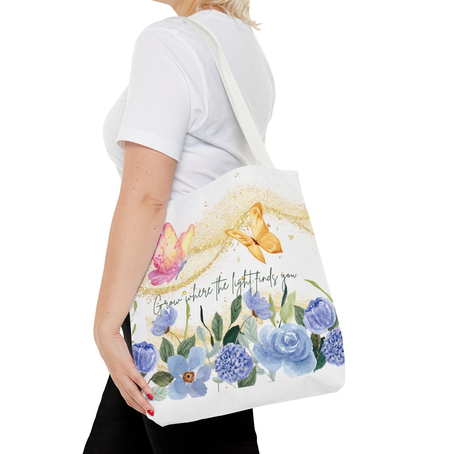 Inspirational Floral Tote Bag - "Grow Where the Light Finds You"