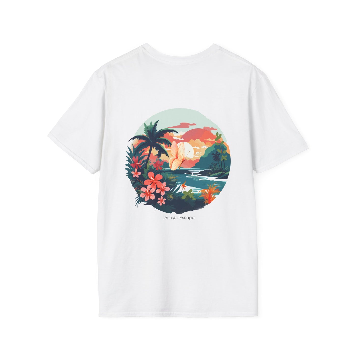 Sunset Escape T-Shirt – Butterfly & Coastal Sunset Tee | Unisex Softstyle | Stardust Cove