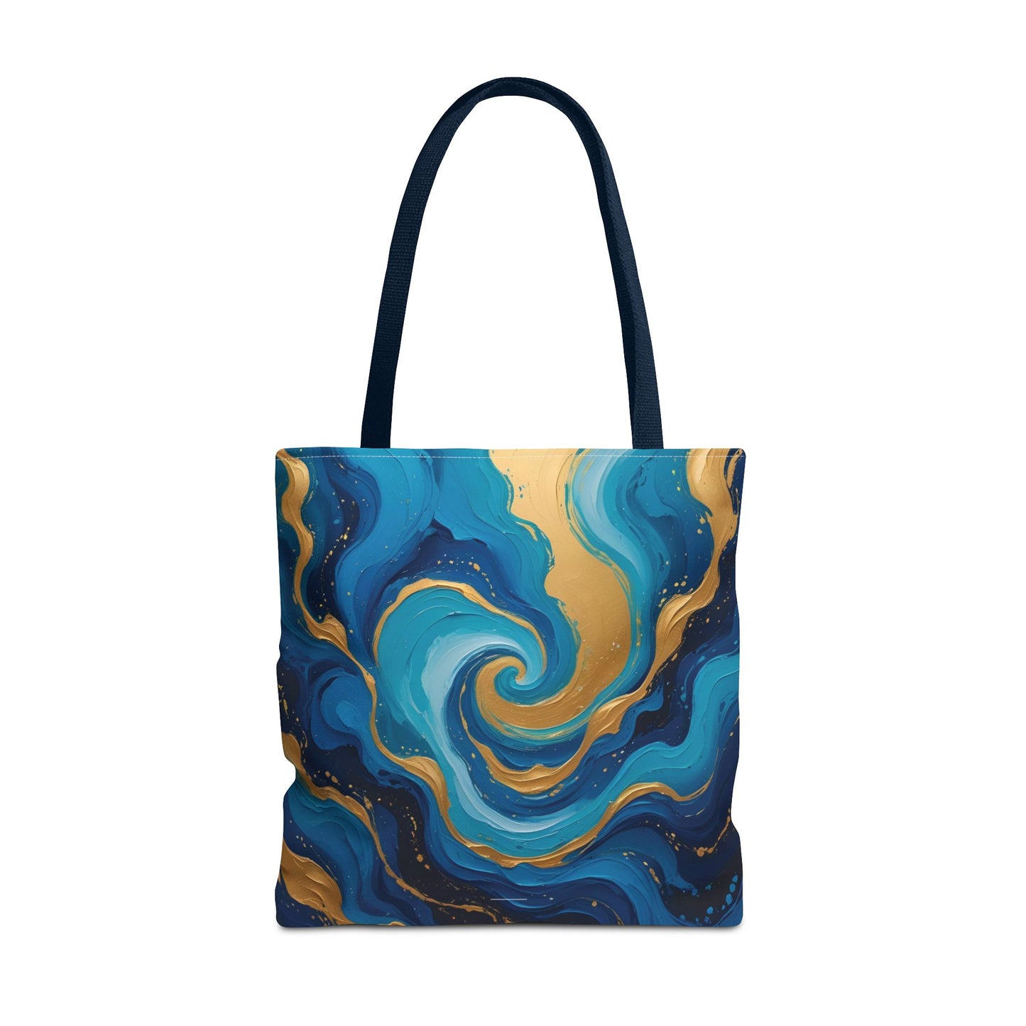 Celestial Swirl Tote Bag – Gold and Blue Abstract Ocean Print, Beach Bag, Stardust Cove Summer Collection
