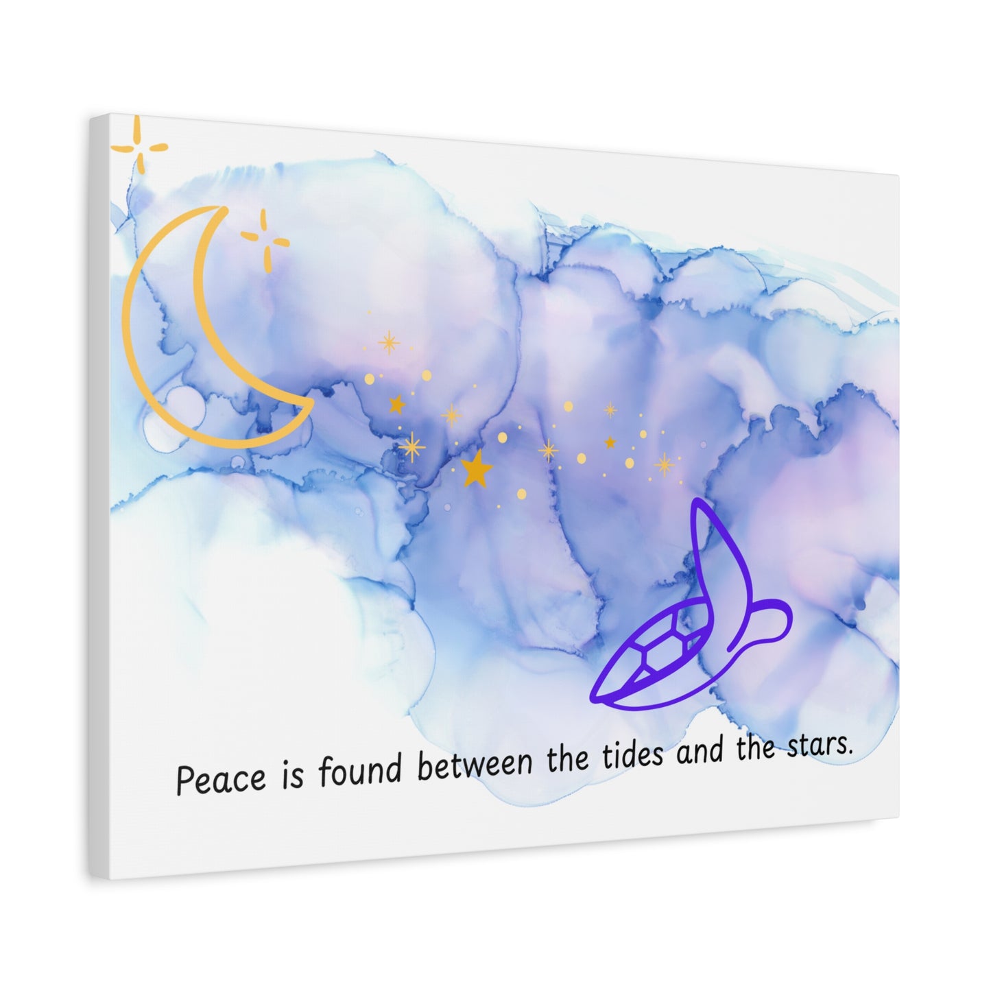 Inspirational Canvas Art - 'Peace is Found Between the Tides and the Stars' Celestial Ocean Canvas Wall Art – Moon, Stars & Tides Quote | Stardust Cove