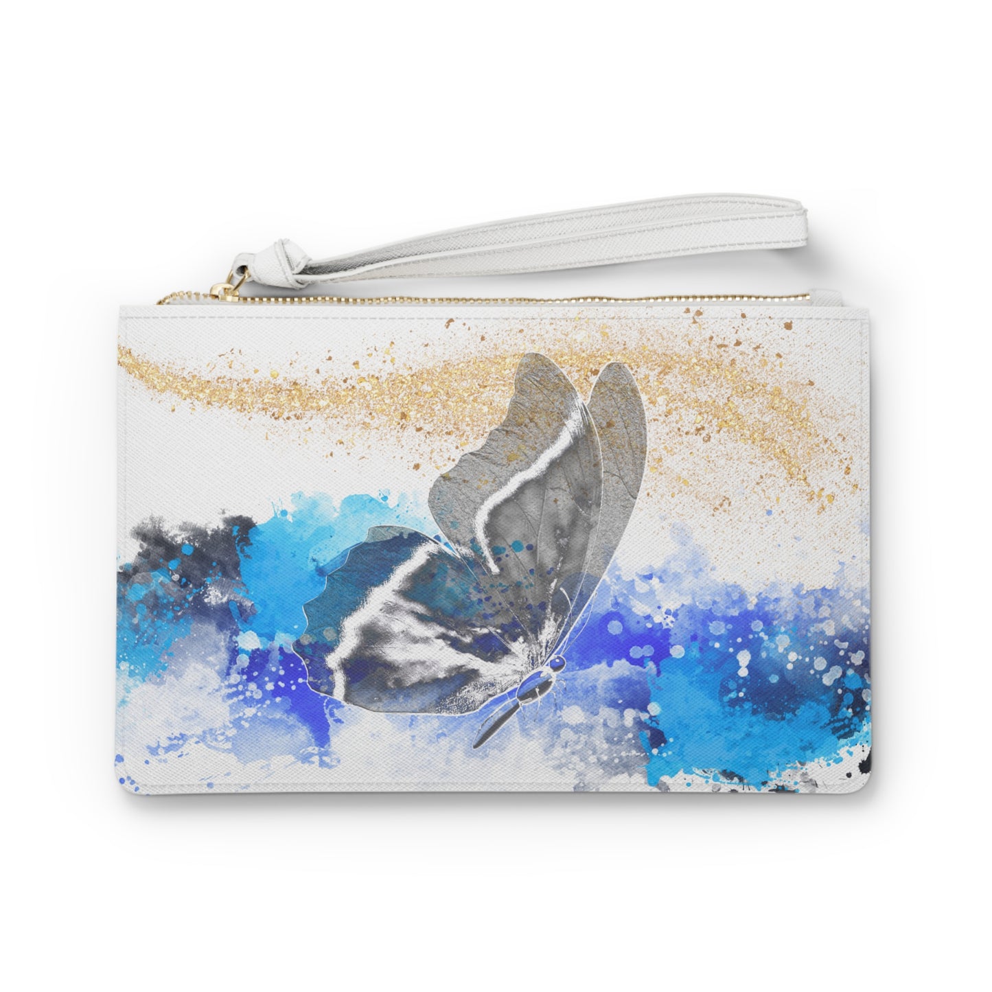 Watercolor Blue Butterfly Clutch Bag – Artistic Wristlet – Boho Chic Travel Accessory
