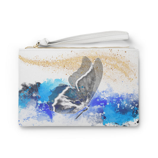 Watercolor Blue Butterfly Clutch Bag – Artistic Wristlet – Boho Chic Travel Accessory