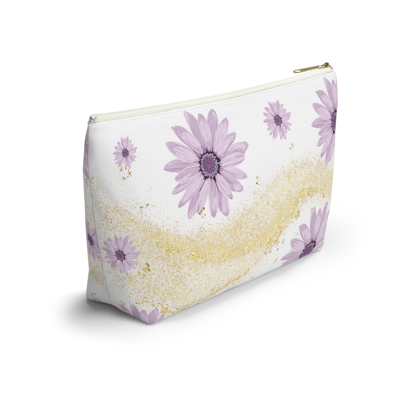 Floral Gold Sparkle Accessory Pouch, Perfect for Makeup, Travel, Gifts, and Summer Vibes