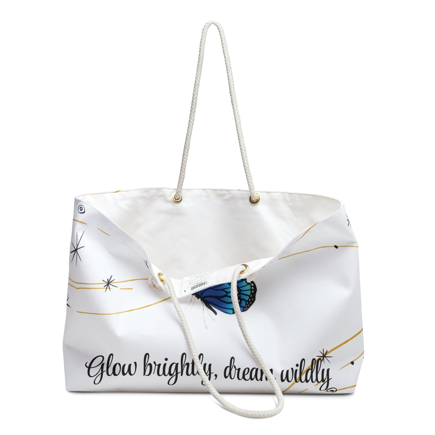 Butterfly Weekender Bag - Glow Brightly Dream Wildly, Travel Tote, Inspirational Gift, Vacation Bag, Stylish Storage, Beach Companion