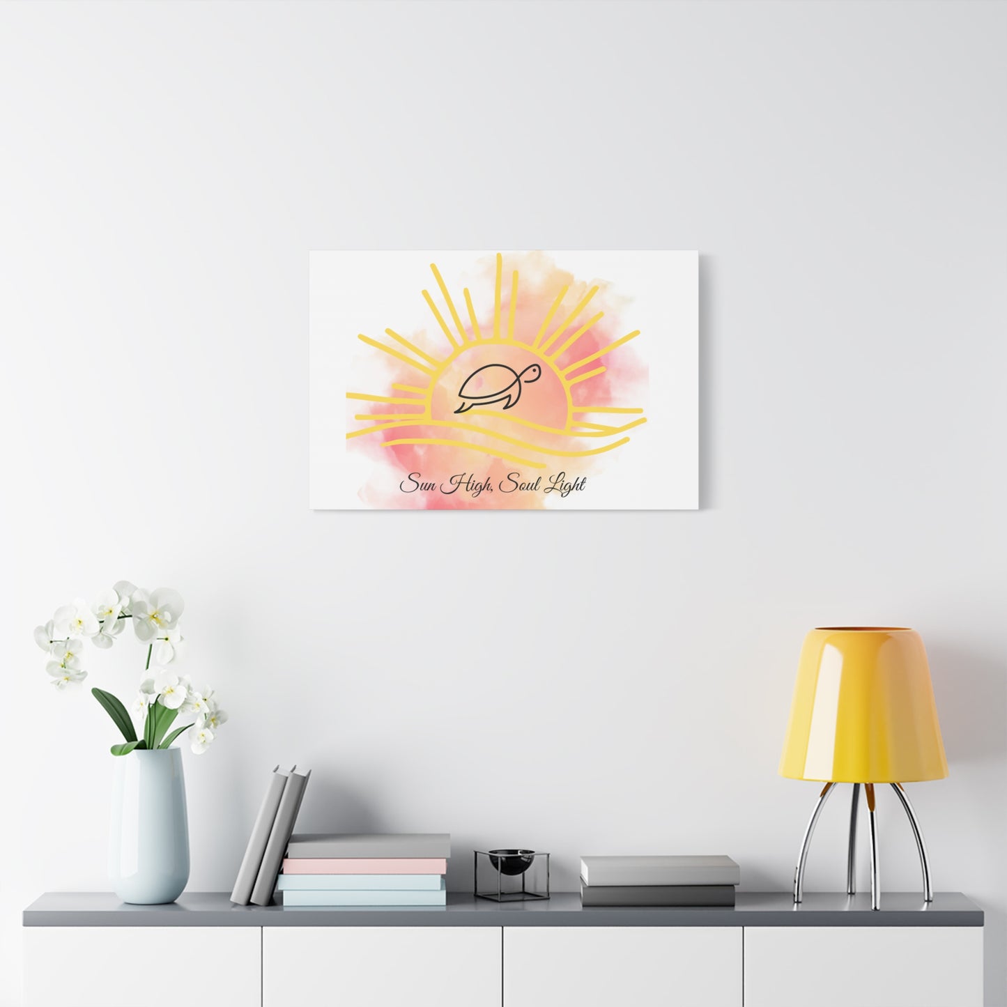 Sun High Soul Light Canvas – Watercolor Turtle & Sunrise Wall Art | Coastal Inspirational Decor