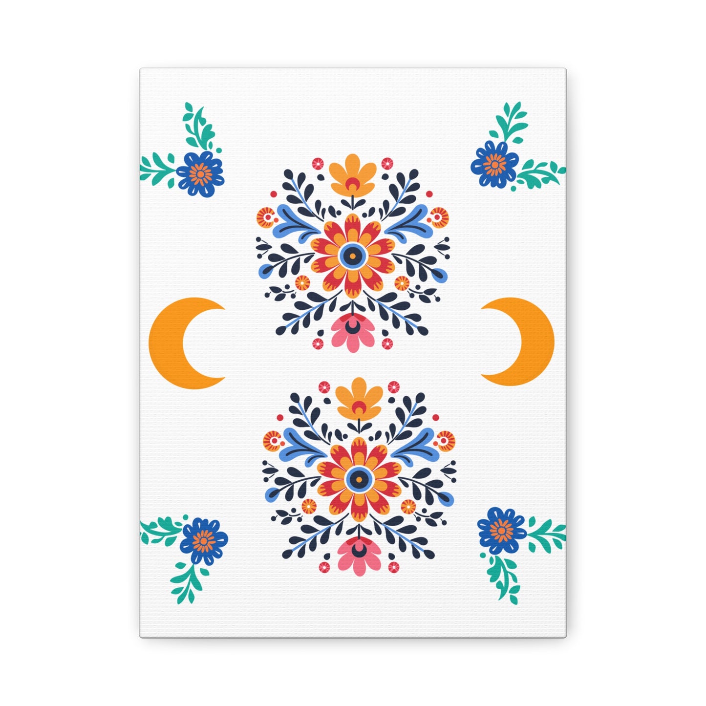 Celestial Bloom Canvas Wall Art – Moon & Floral Folk Art Print | Mystical Home Decor | Stardust Cove Exclusive