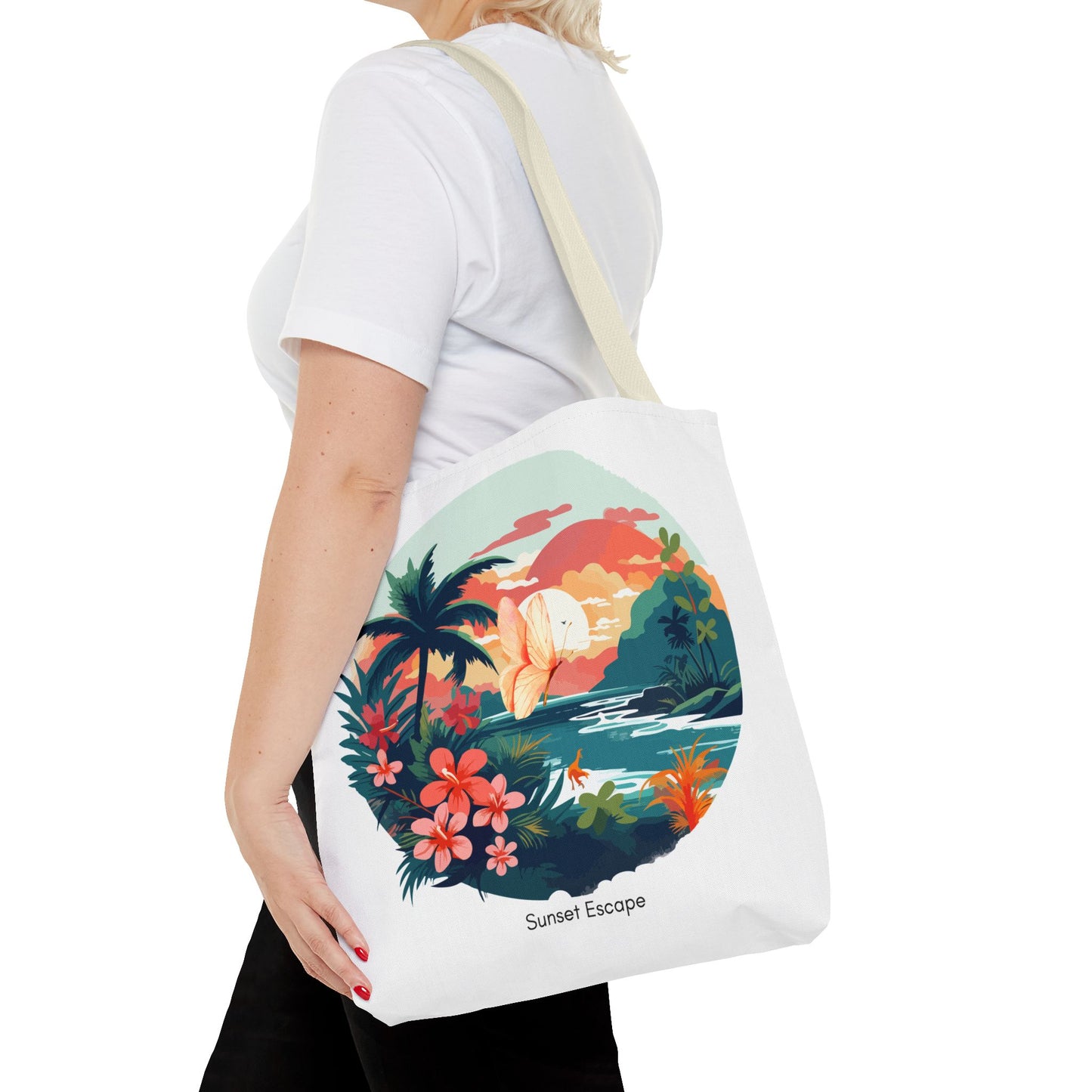 Sunset Escape Tote Bag – Tropical Butterfly Design | “Drift. Dream. Escape.” | Stardust Cove