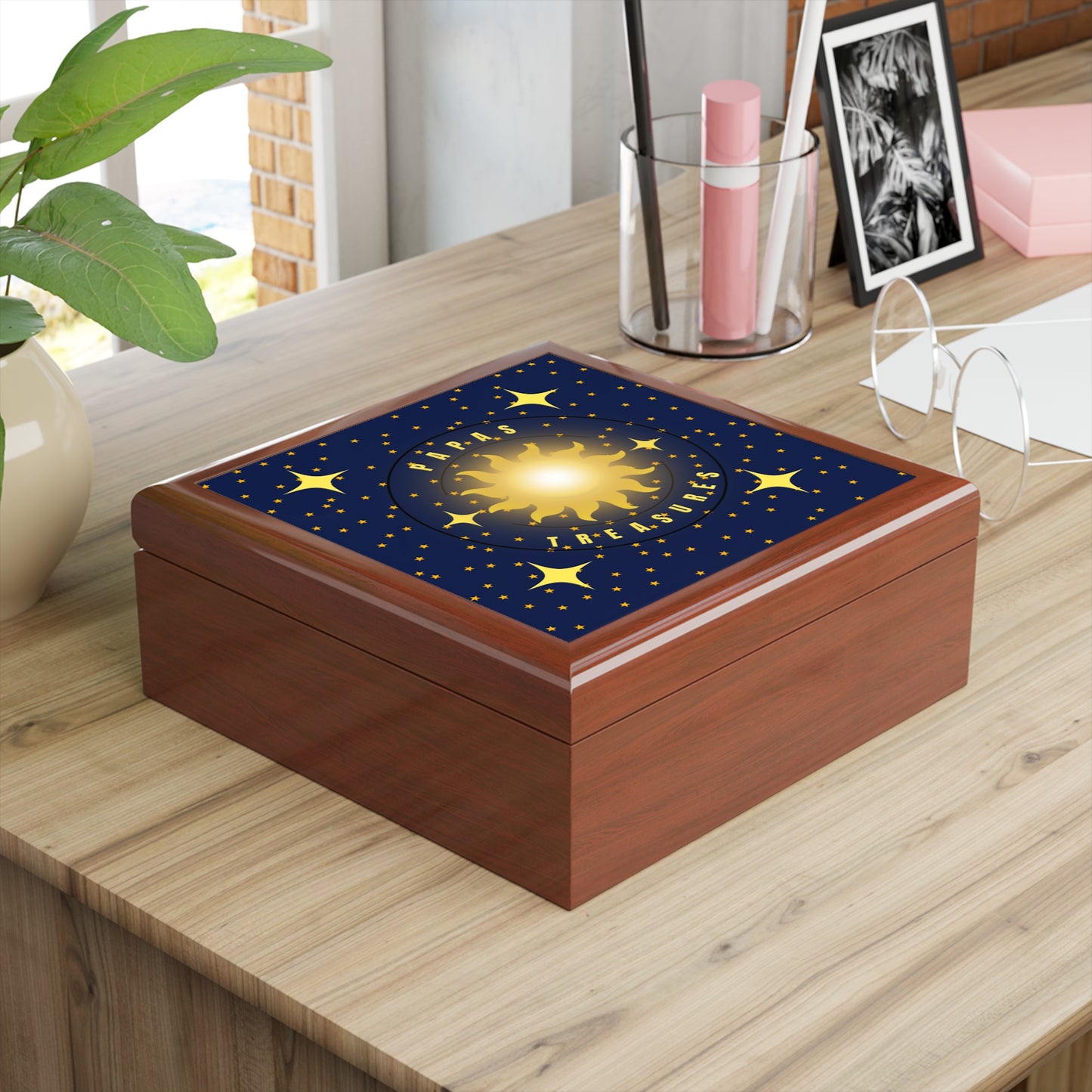 Papa’s Treasures Celestial Keepsake Box – Radiant Sun & Stars Design