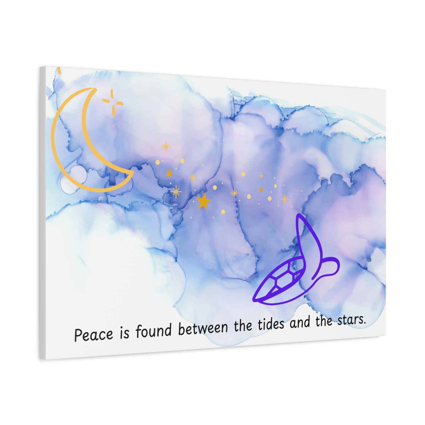 Inspirational Canvas Art - 'Peace is Found Between the Tides and the Stars' Celestial Ocean Canvas Wall Art – Moon, Stars & Tides Quote | Stardust Cove
