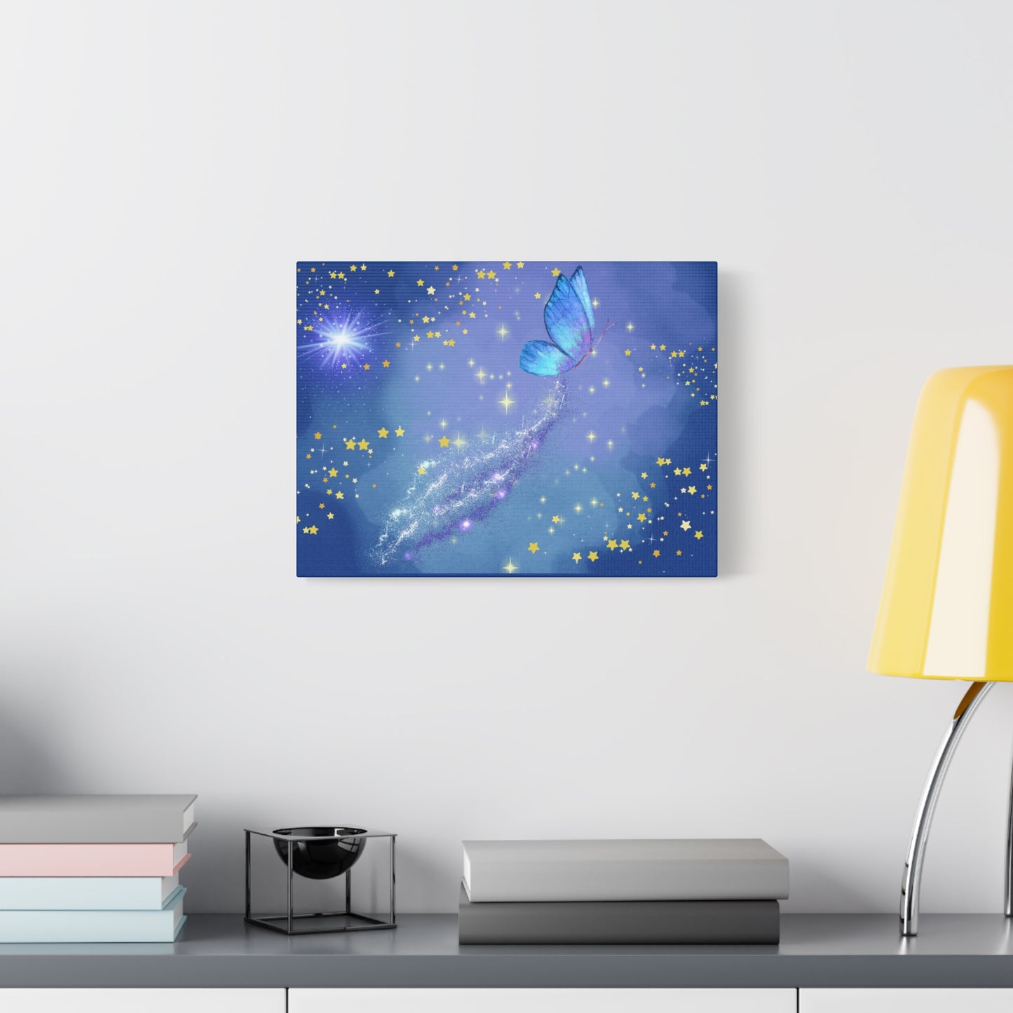 Celestial Butterfly Canvas Wall Art – Galaxy-Inspired Matte Print with Stars and Cosmic Trail