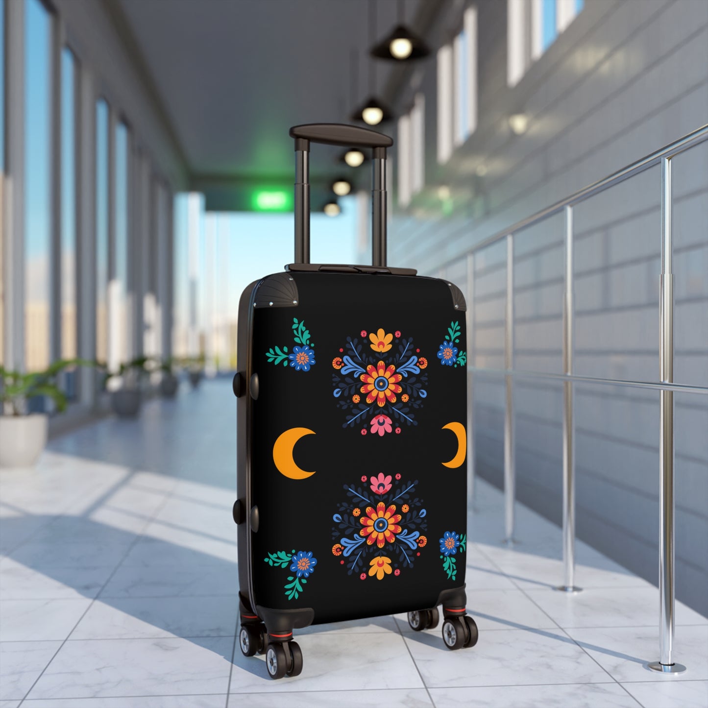 Celestial Bloom Suitcase – Boho Floral Moon Phase Luggage