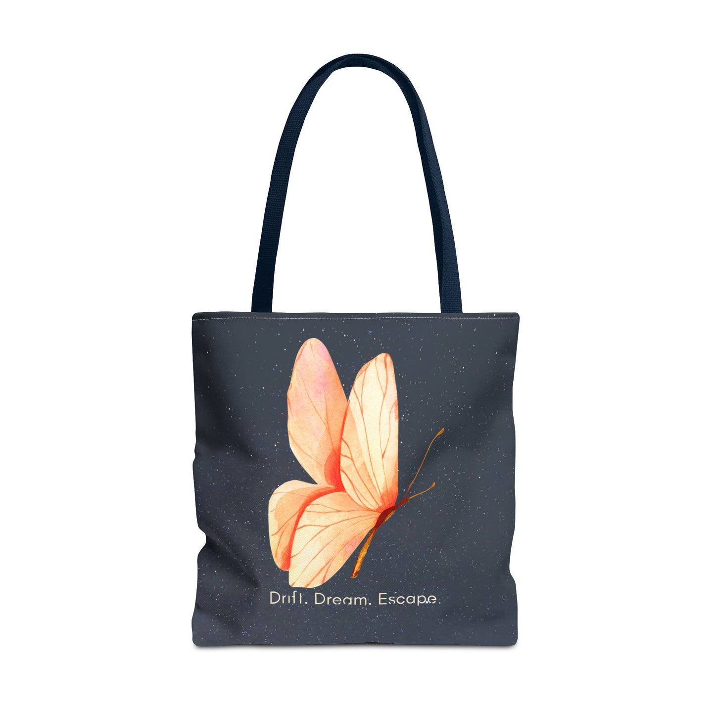 Drift. Dream. Escape. Celestial Butterfly Tote Bag – Starry Sky Quote Tote | Stardust Cove