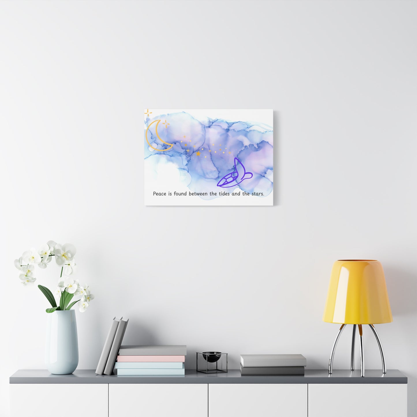 Inspirational Canvas Art - 'Peace is Found Between the Tides and the Stars' Celestial Ocean Canvas Wall Art – Moon, Stars & Tides Quote | Stardust Cove
