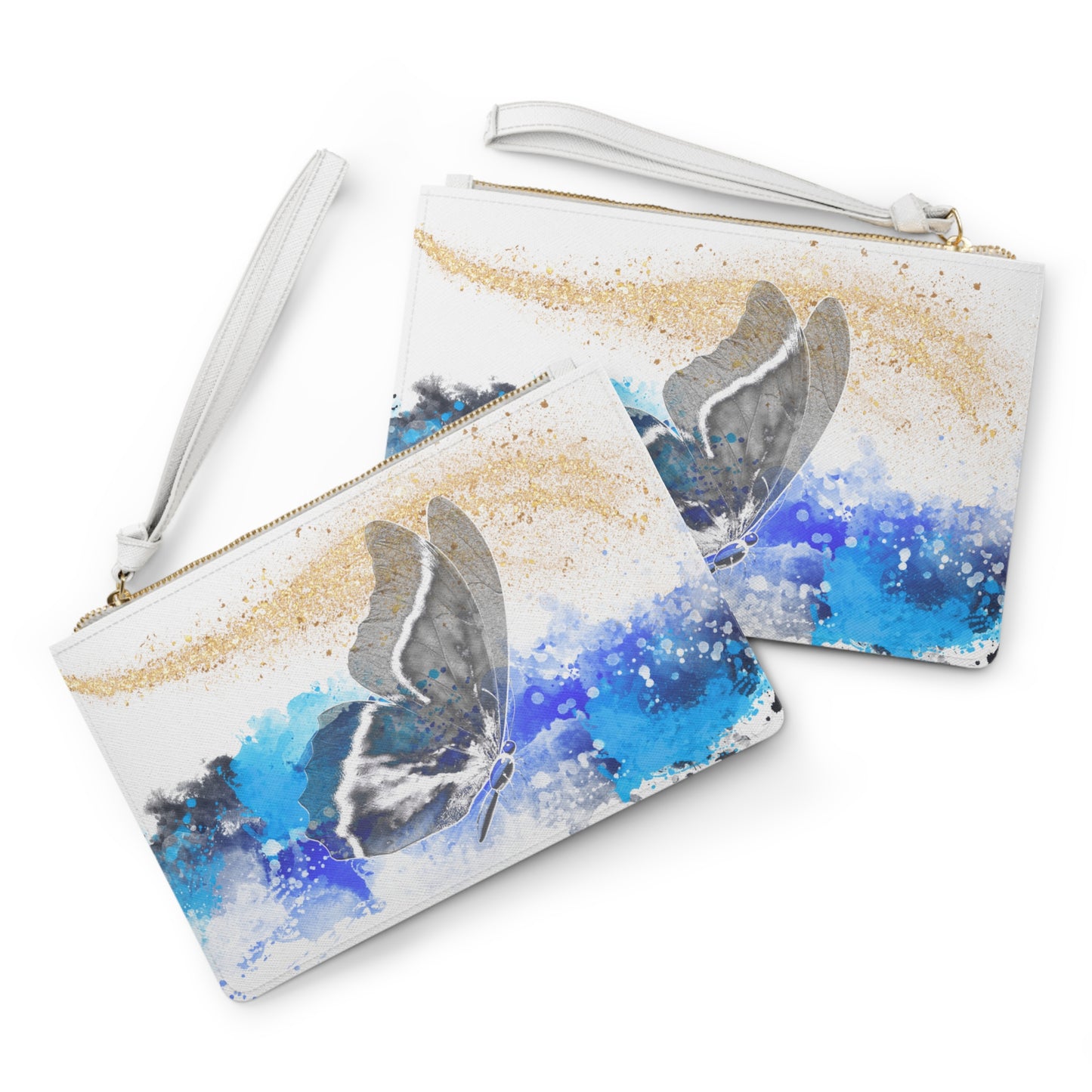 Watercolor Blue Butterfly Clutch Bag – Artistic Wristlet – Boho Chic Travel Accessory