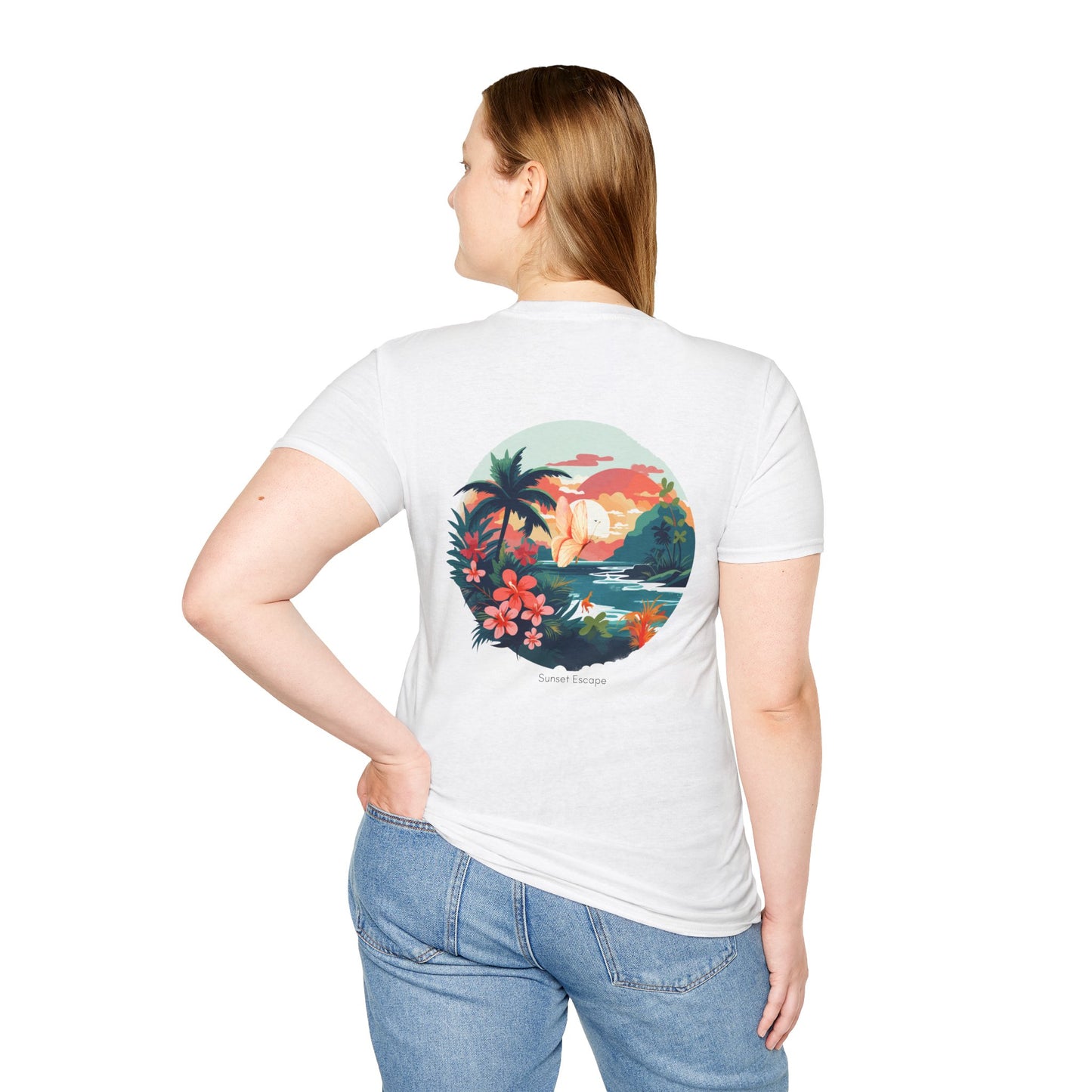Sunset Escape T-Shirt – Butterfly & Coastal Sunset Tee | Unisex Softstyle | Stardust Cove