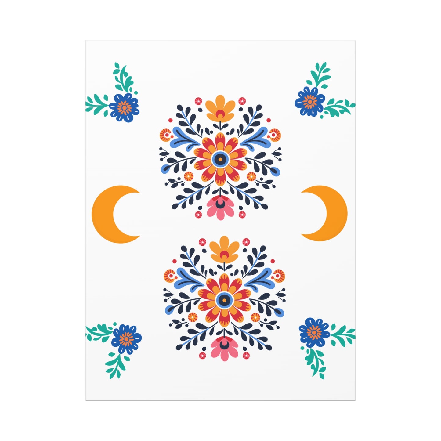 Celestial Bloom Canvas Wall Art – Moon & Floral Folk Art Print | Mystical Home Decor | Stardust Cove Exclusive