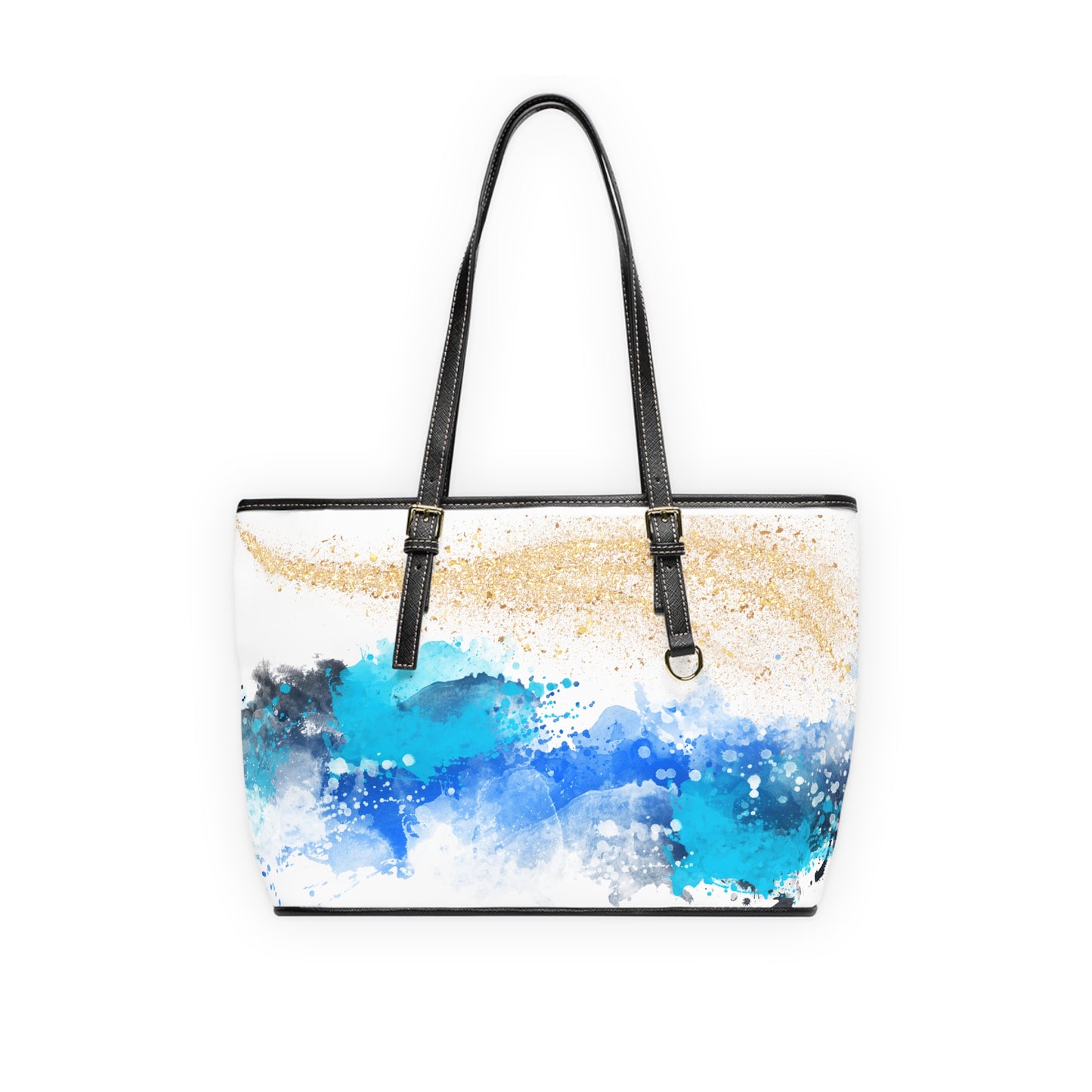 Ocean Breeze Watercolor Leather Shoulder Bag – Elegant Artistic Tote – Coastal Chic Handbag