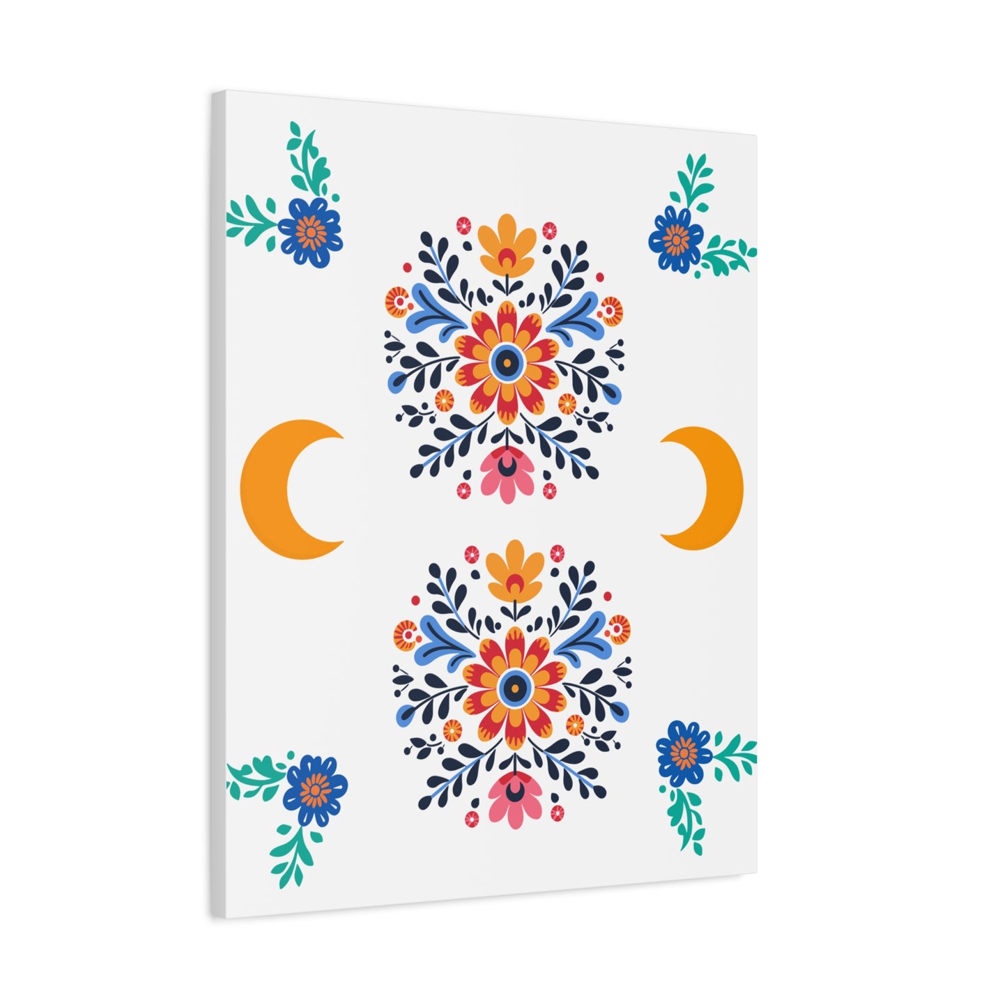 Celestial Bloom Canvas Wall Art – Moon & Floral Folk Art Print | Mystical Home Decor | Stardust Cove Exclusive