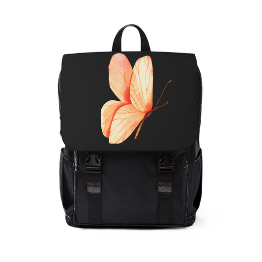 Butterfly Backpack – Minimalist Soft Orange Butterfly Design | Black Travel Backpack | Stardust Cove