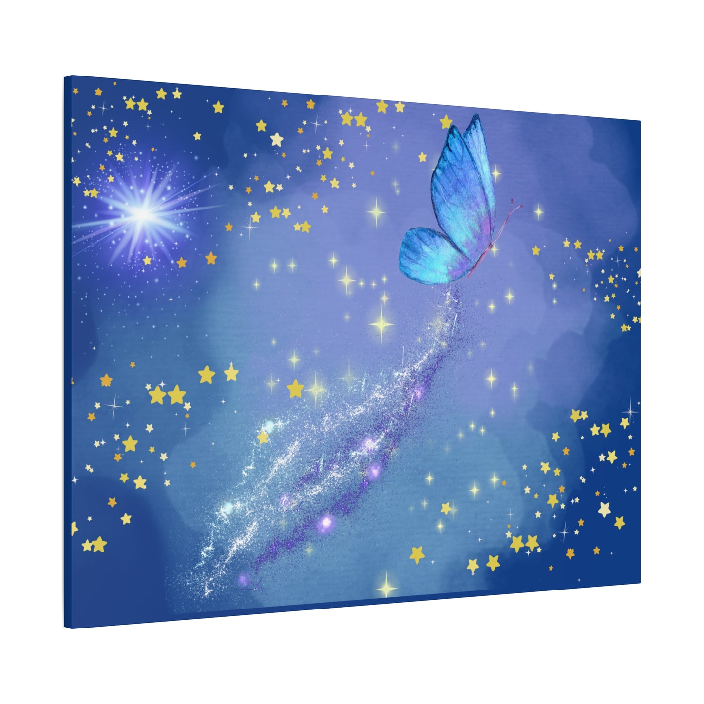 Celestial Butterfly Canvas Wall Art – Galaxy-Inspired Matte Print with Stars and Cosmic Trail