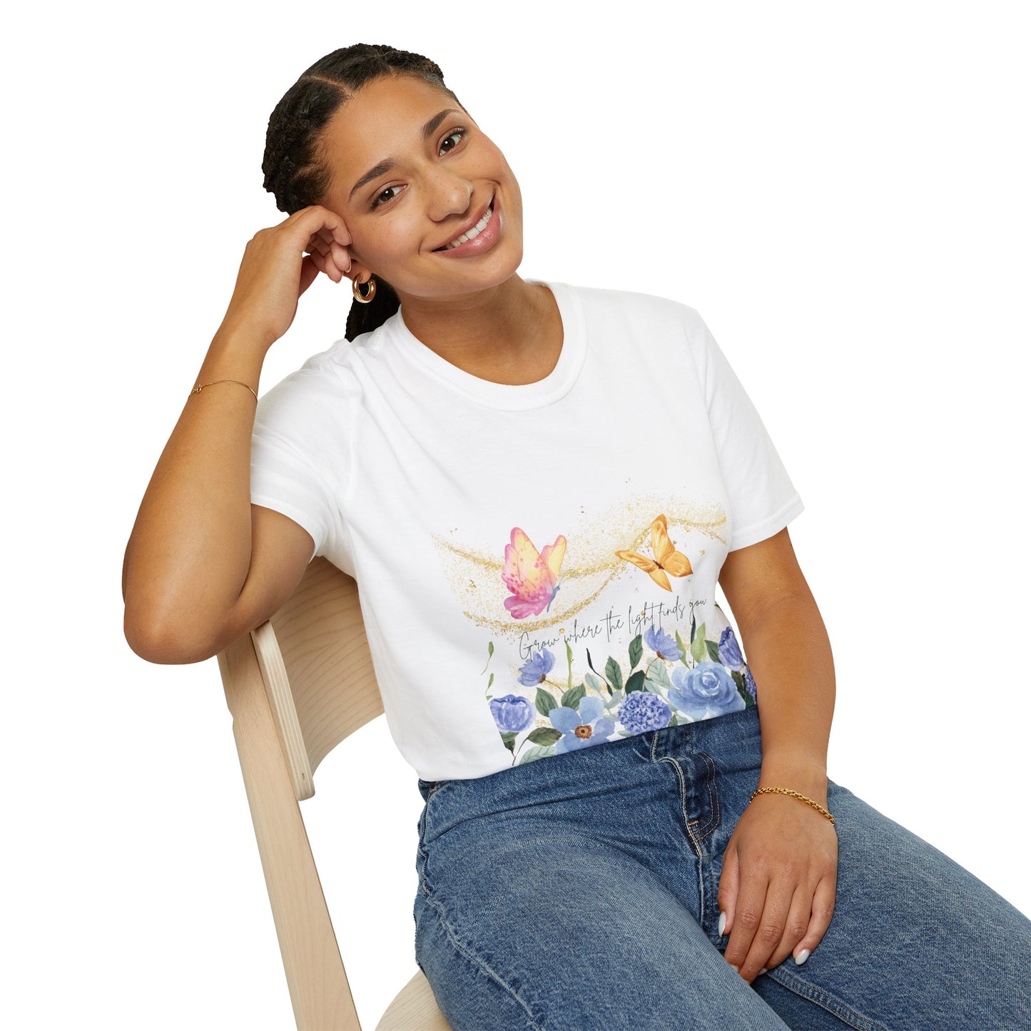 Butterfly Blossom Unisex Softstyle T-Shirt - Inspirational Floral Design