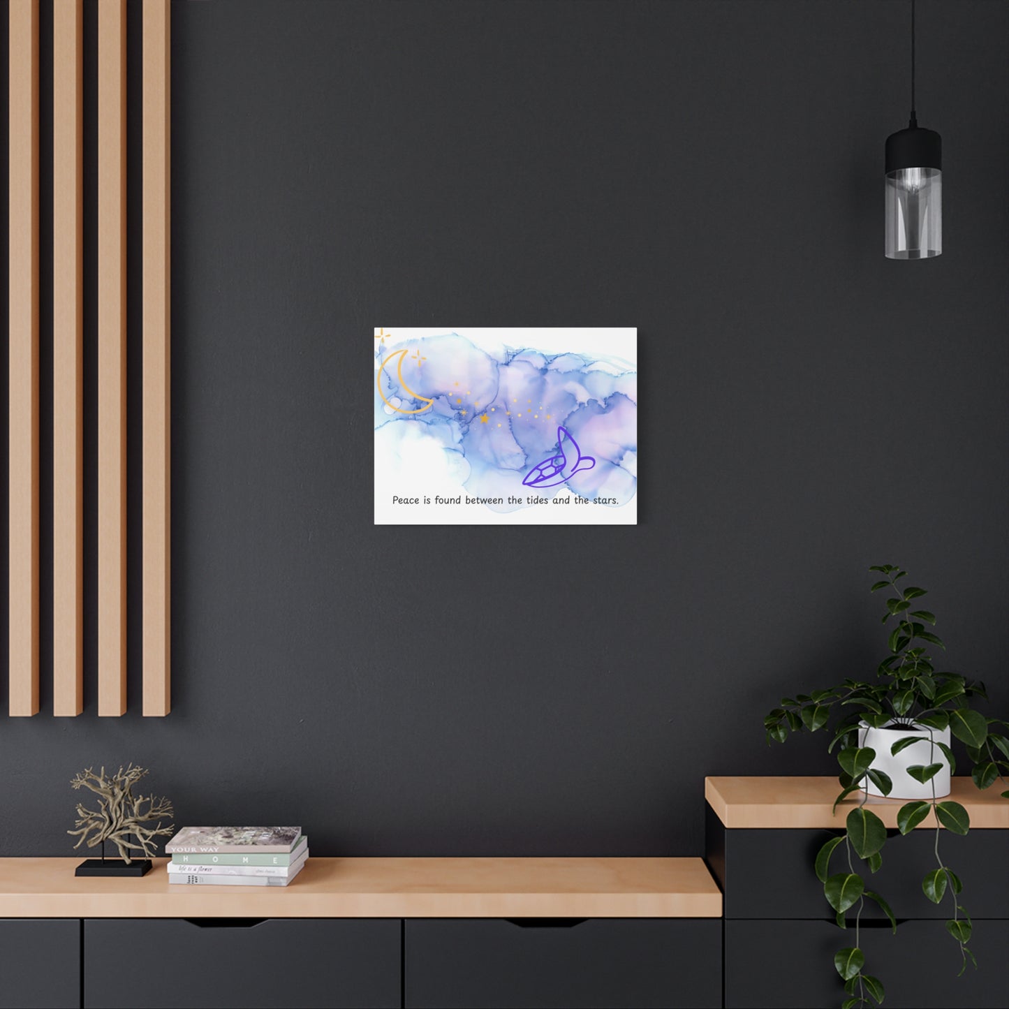 Inspirational Canvas Art - 'Peace is Found Between the Tides and the Stars' Celestial Ocean Canvas Wall Art – Moon, Stars & Tides Quote | Stardust Cove