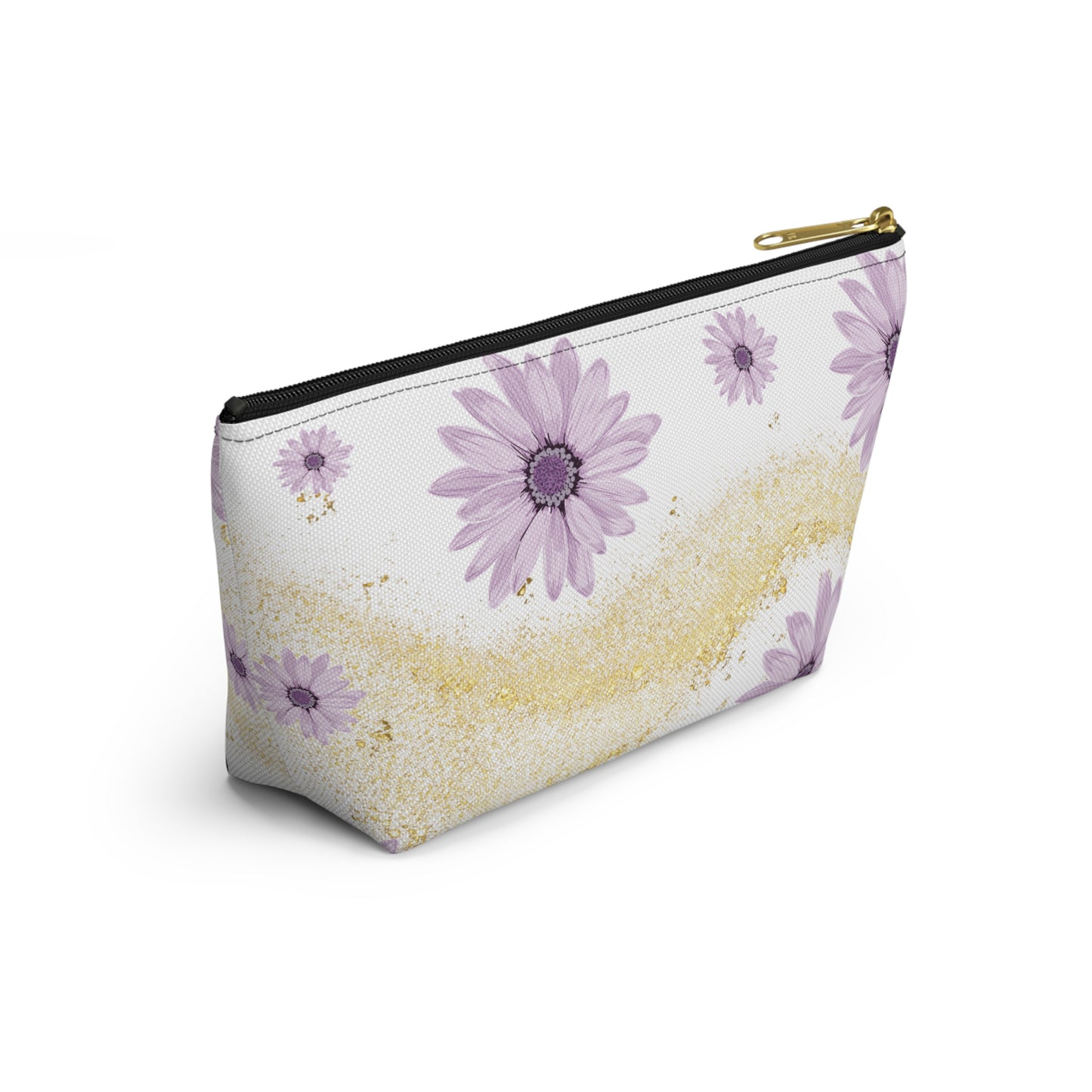 Floral Gold Sparkle Accessory Pouch, Perfect for Makeup, Travel, Gifts, and Summer Vibes