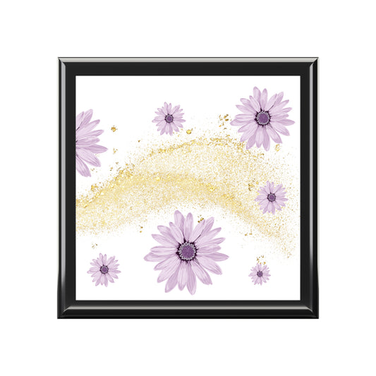 Floral Jewelry Box with Gold Accents, Elegant Storage for Rings & Earrings, Gift for Her, Wedding, Birthdays, Bridal Shower