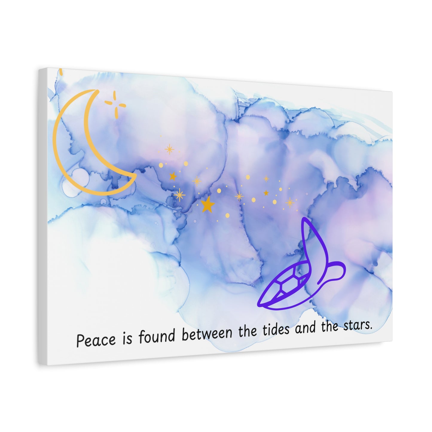 Inspirational Canvas Art - 'Peace is Found Between the Tides and the Stars' Celestial Ocean Canvas Wall Art – Moon, Stars & Tides Quote | Stardust Cove