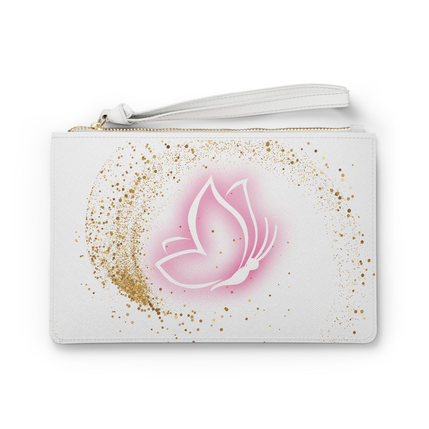 Elegant Butterfly Clutch Bag – Pink and Gold Wristlet – Inspirational Travel Accessory