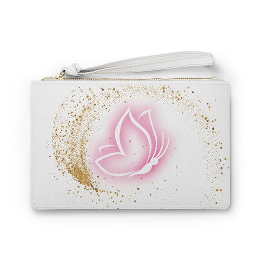 Elegant Butterfly Clutch Bag – Pink and Gold Wristlet – Inspirational Travel Accessory
