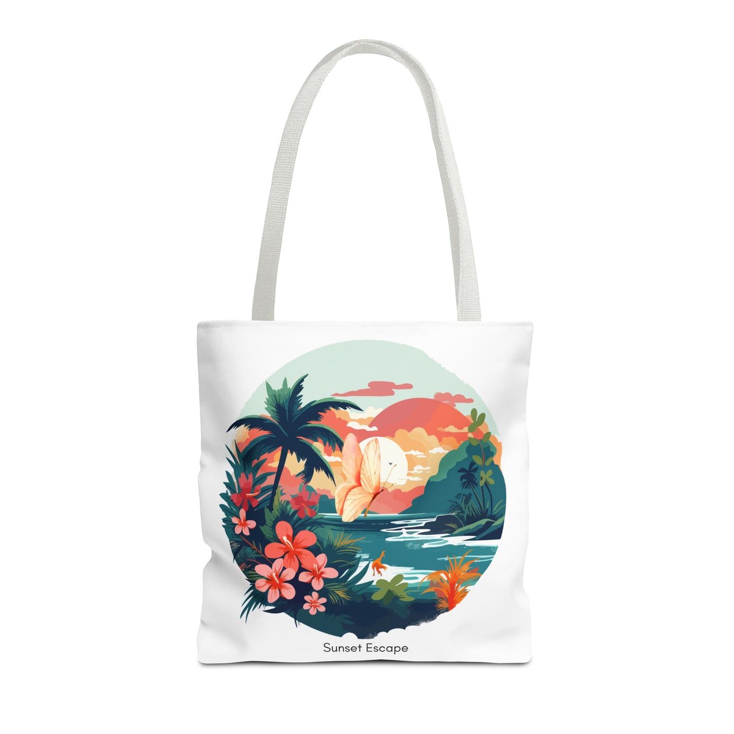 Sunset Escape Tote Bag – Tropical Butterfly Design | “Drift. Dream. Escape.” | Stardust Cove
